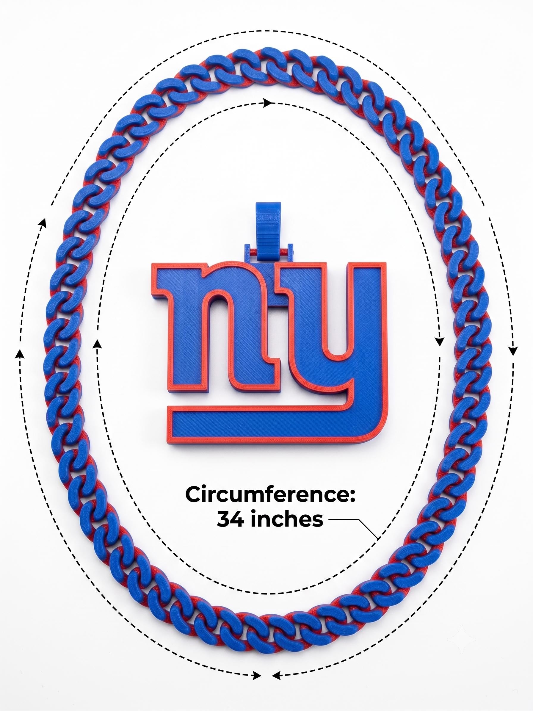 New York Giants Necklace | NFL 34" Cuban Link Chain with NY Logo Pendant