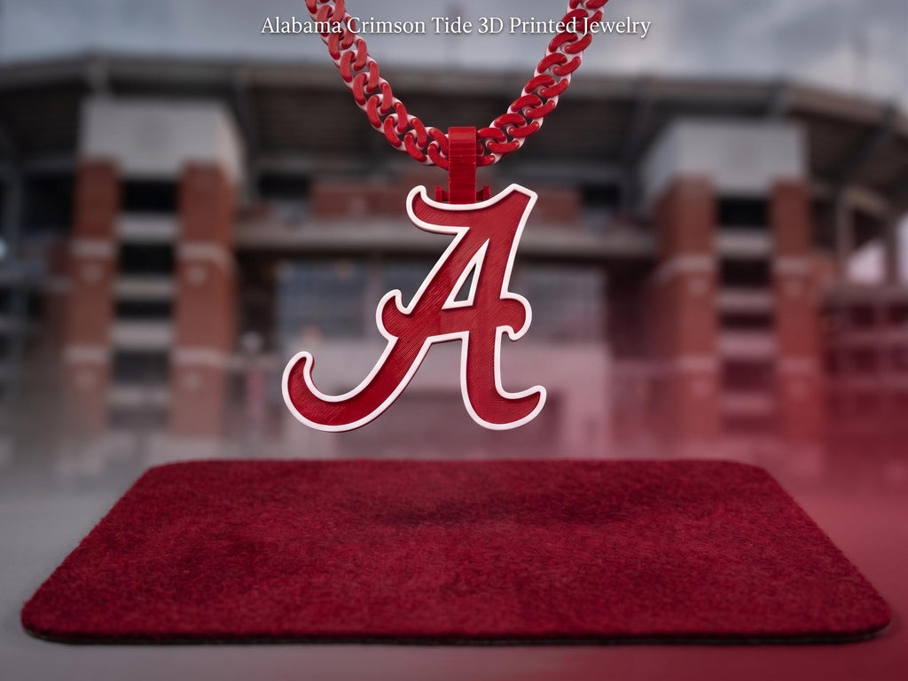 Alabama Crimson Tide Necklace | College Football Big A Logo Pendant with 34" Chain