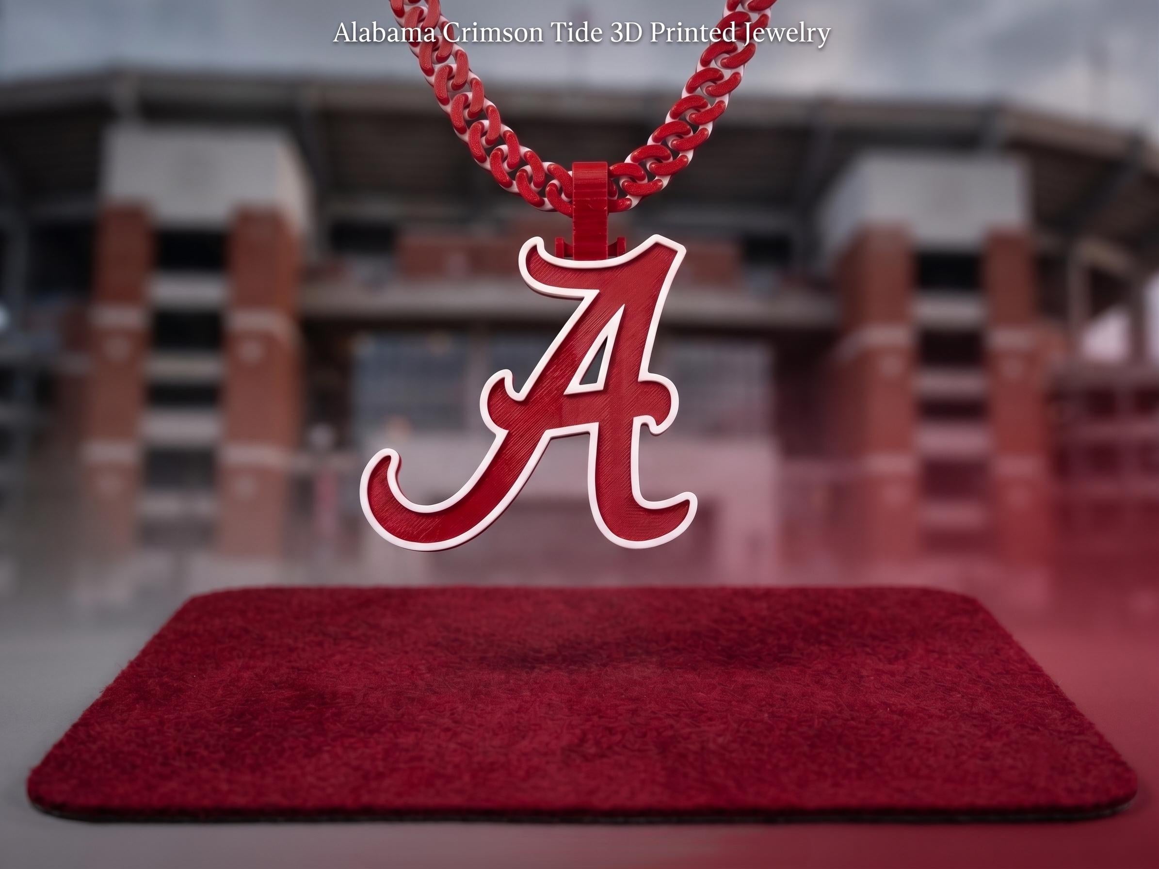 Alabama Crimson Tide Necklace | College Football Big A Logo Pendant with 34" Chain