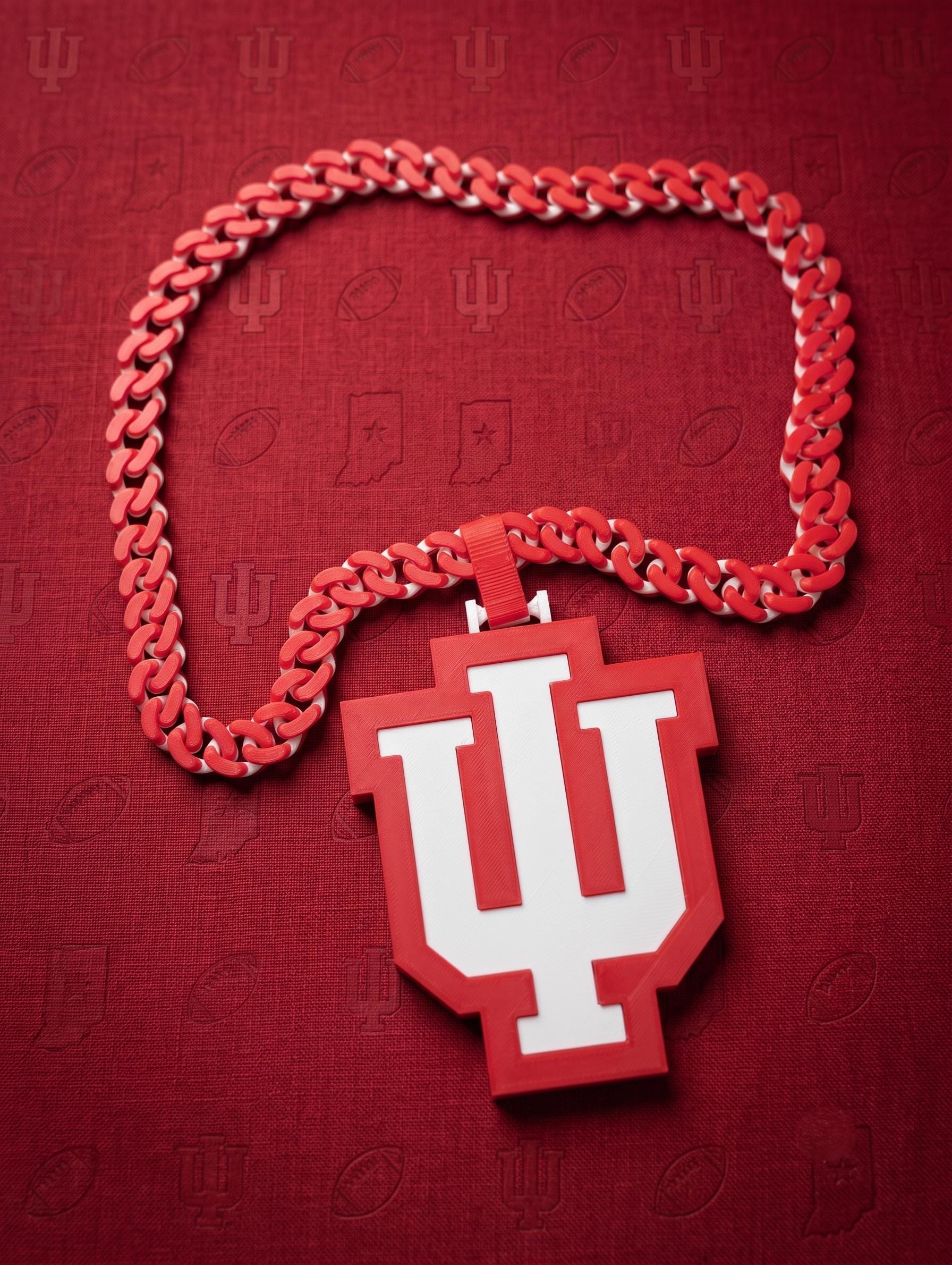 Indiana College Football Fan Chain | College Football Logo Pendant with 34" Red & White Link Necklace