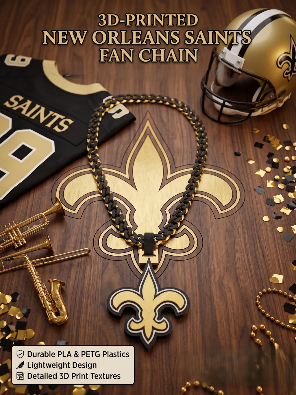 New Orleans Saints Fan Chain | NFL Fleur De Lis Necklace