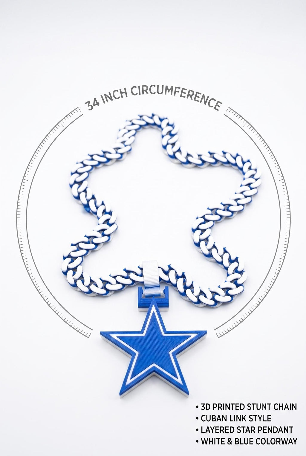 Dallas Football Stunt Chain | NFL 34" Cuban Link Necklace with Big Star Pendant