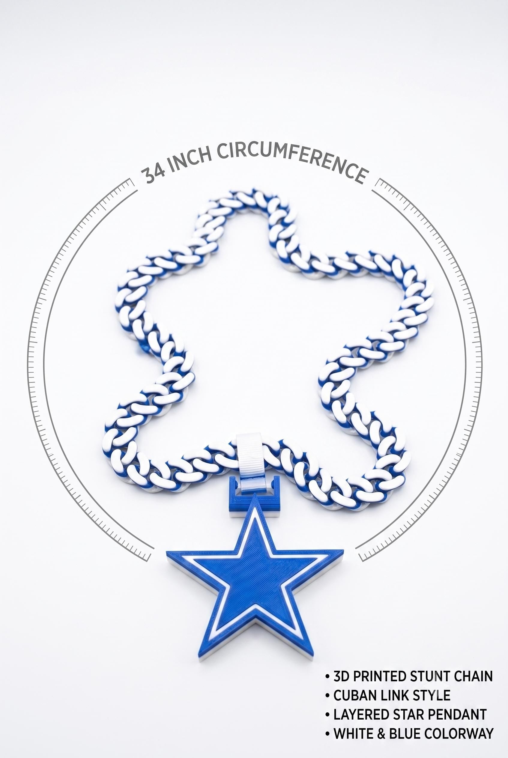 Dallas Football Stunt Chain | NFL 34" Cuban Link Necklace with Big Star Pendant