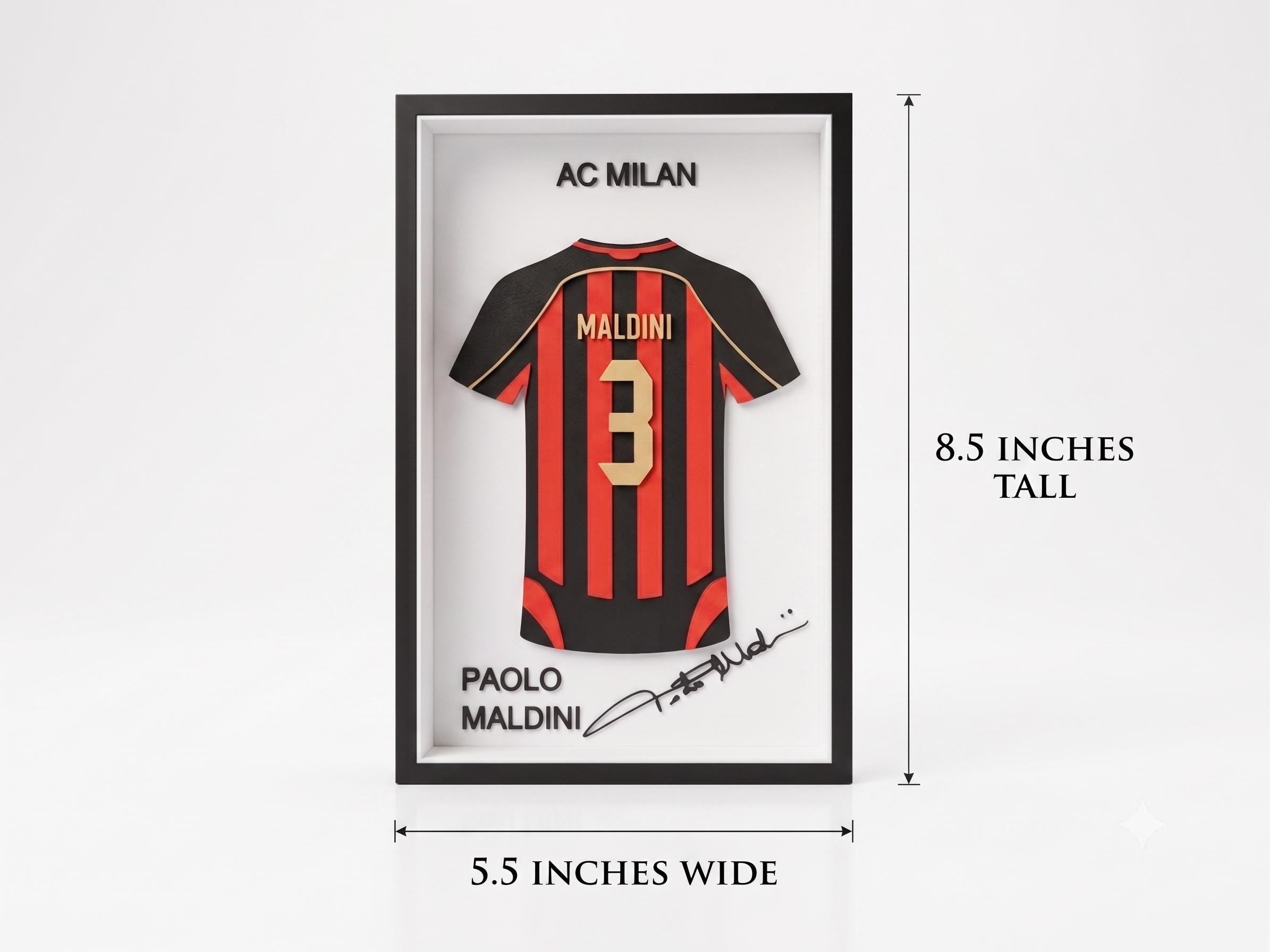 Paolo Maldini AC Milan 3D Printed Jersey Shadow Box | Soccer Fan Gift | Desk, Shelf & Wall Decor | Back to School Dorm Room Art