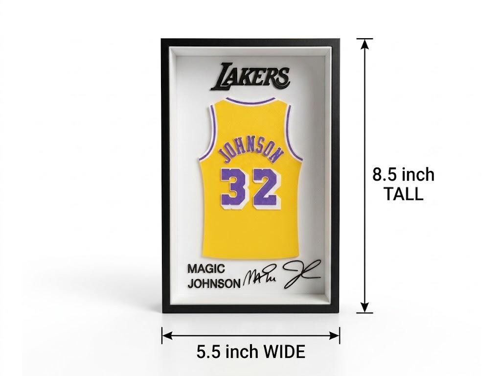 Magic Johnson LA Lakers 3D Printed Jersey Shadow Box | NBA Basketball Desk & Wall Decor | Dorm Room Art, Back to School Sports Gift