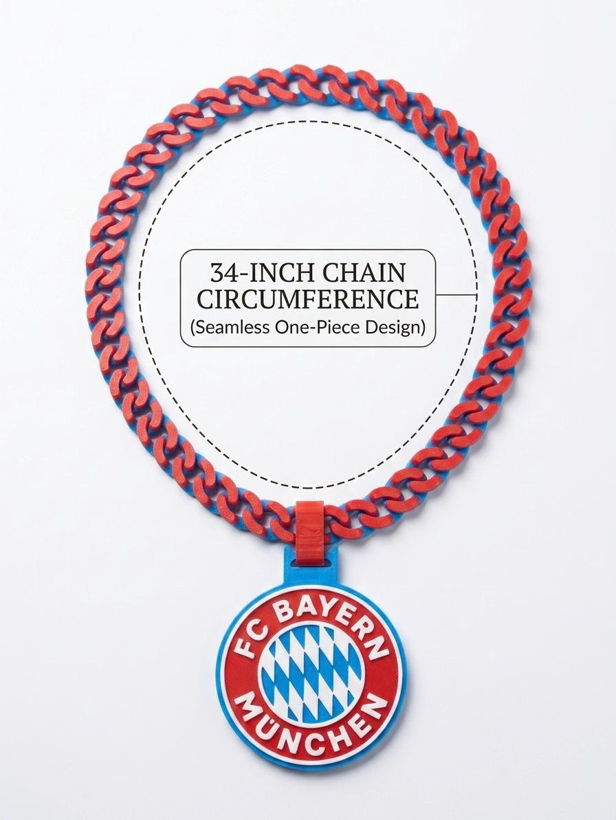 Bayern Munich Necklace, 3D Printed FC Bayern Fan Jewelry, Chunky Chain Soccer Fan Gift, Football Supporter Pendant, German Bundesliga Merch