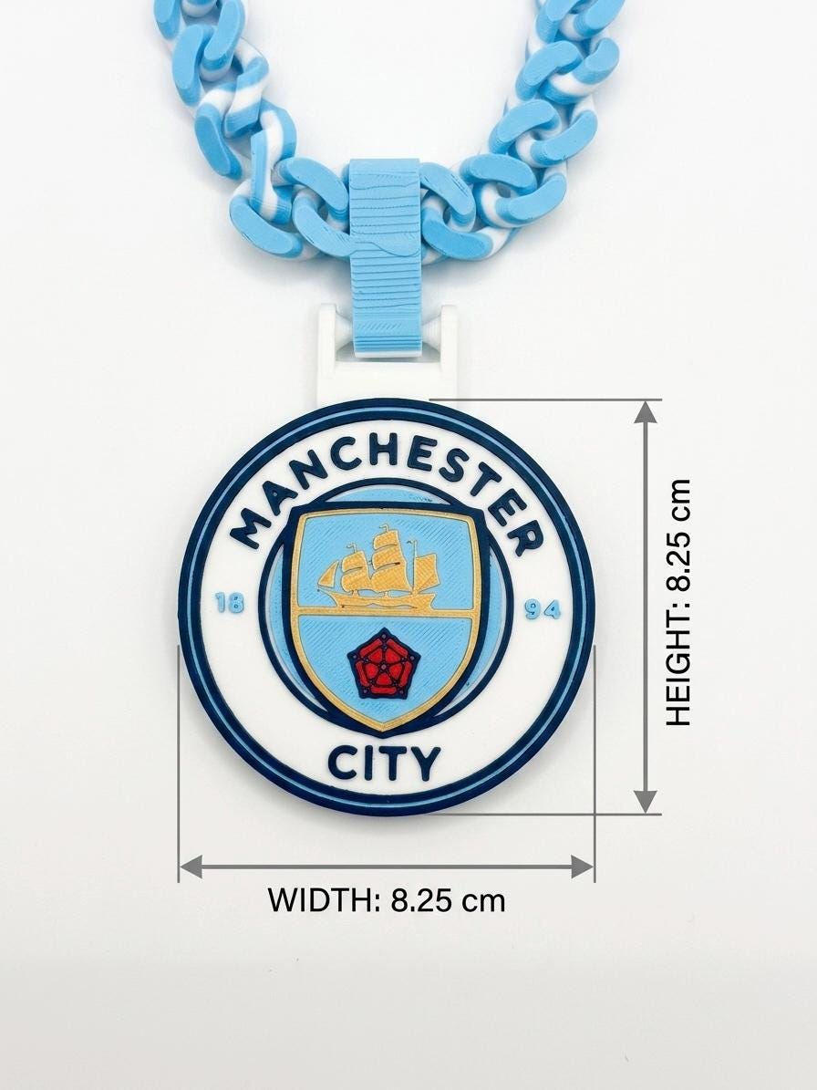Manchester City Necklace | 3D Printed EPL Football Fan Gift | Man City Crest Soccer Pendant | Sky Blue Match Day Chain | Premier League Gear