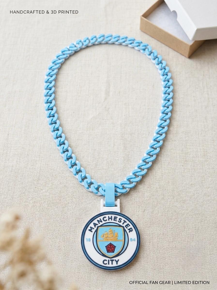 Manchester City Necklace | 3D Printed EPL Football Fan Gift | Man City Crest Soccer Pendant | Sky Blue Match Day Chain | Premier League Gear