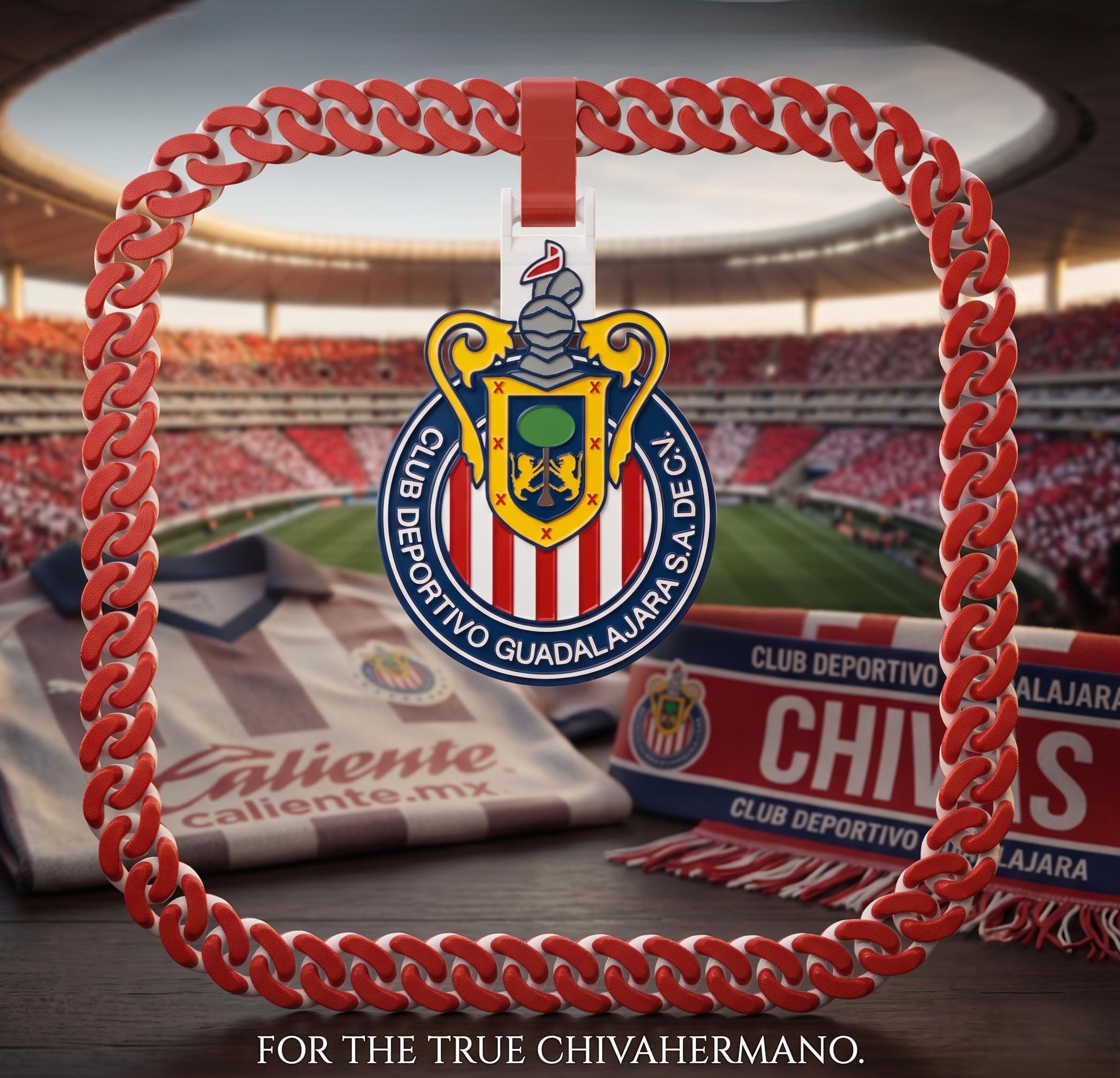 Chivas Necklace | 3D Printed Liga MX Guadalajara Soccer Fan Chain | 34 Inch Gameday Lanyard | Chivahermano Gift & Mexican Football Gear
