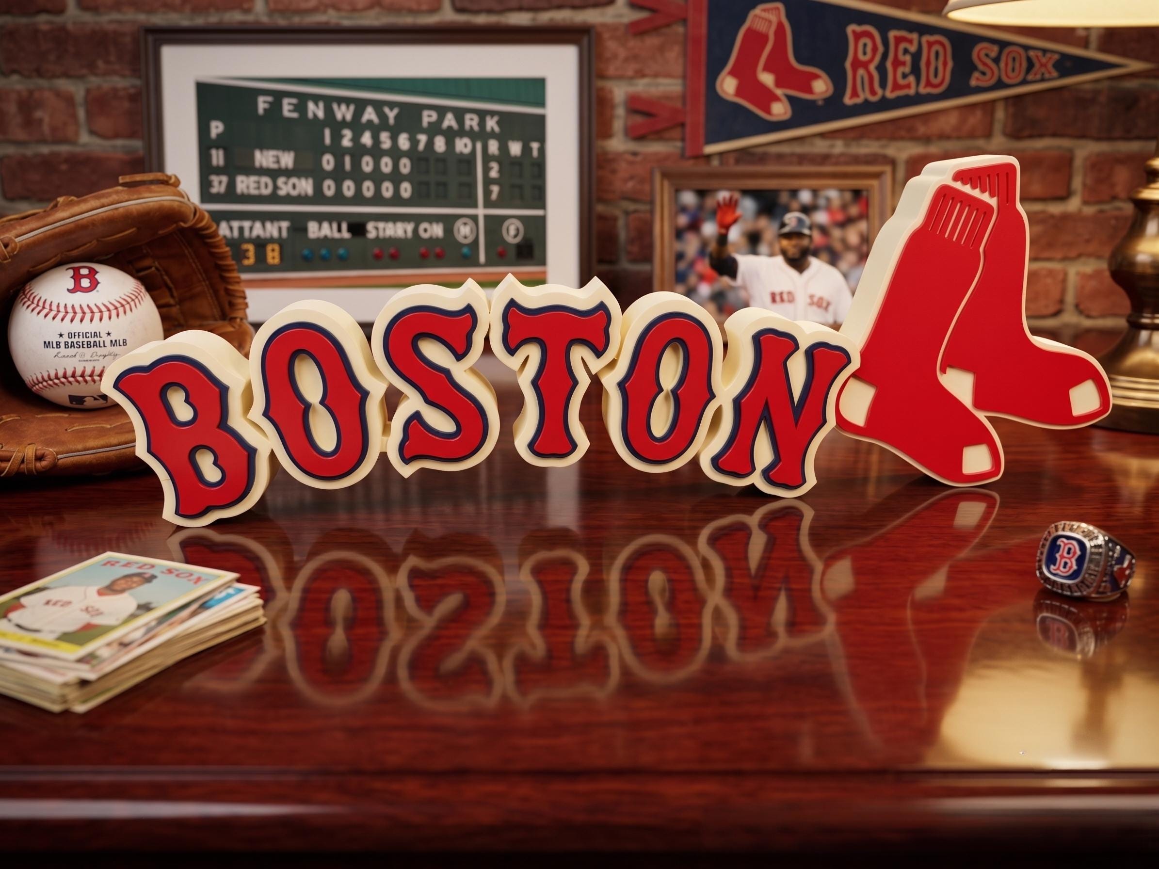 Boston Red Sox 3D Printed Shelf Decor | MLB Desk Sign for Sports Fans | Baseball Man Cave Art | Boston Baseball Fan Gift