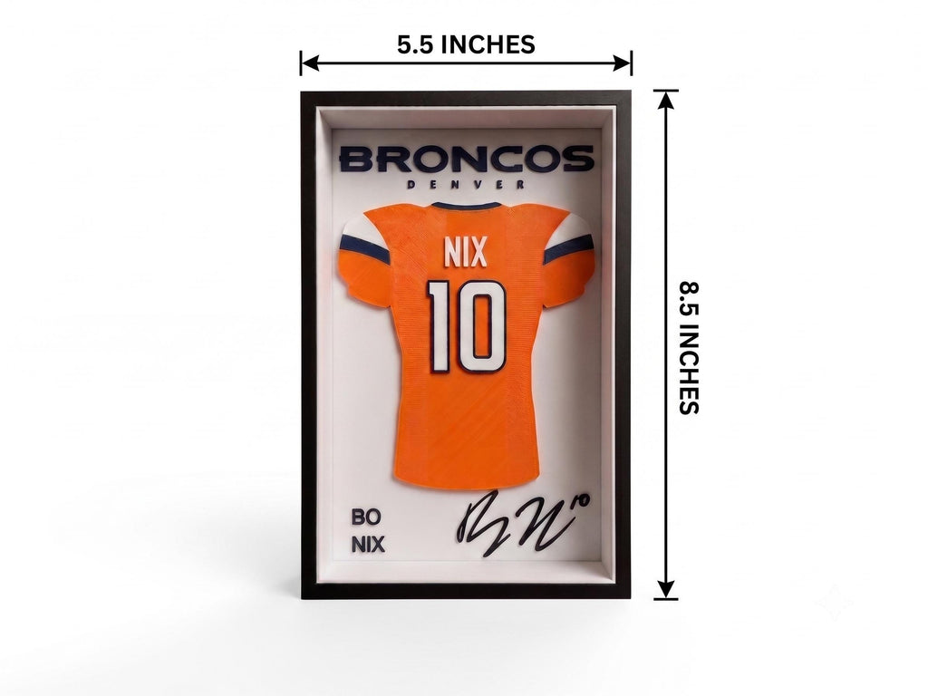 Bo Nix Denver Broncos Jersey Shadow Box | 3D Printed NFL Football Dorm & Desk Decor | Back to School Sports Fan Gift | Man Cave Wall Art