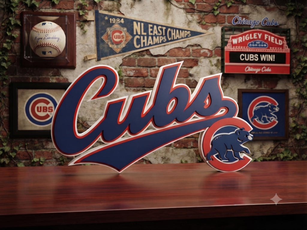 Chicago Cubs 3D Printed Desk Decor | MLB Cubs Logo Shelf Sign | Baseball Fan Office & Room Decor | Sports Memorabilia Gift