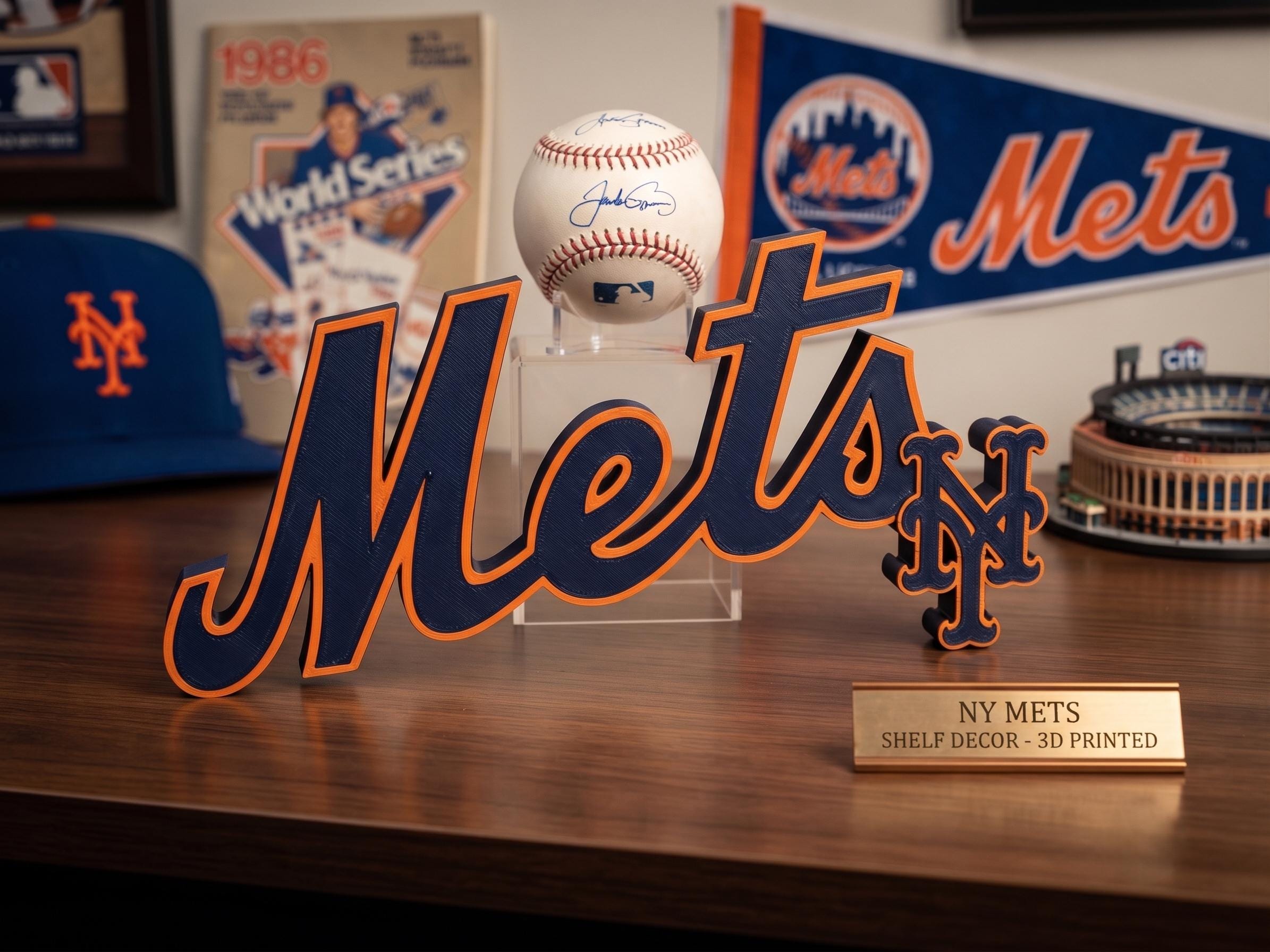 New York Mets 3D Printed Logo Sign | MLB Desk & Shelf Decor, Baseball Fan Gift, Office Table Ornament, Mets Room Accessories