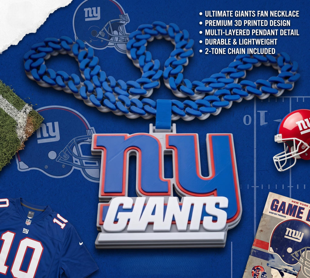 New York Giants Chain Necklace | NFL Big Blue Statement Pendant & 34" Two-Tone Link Chain