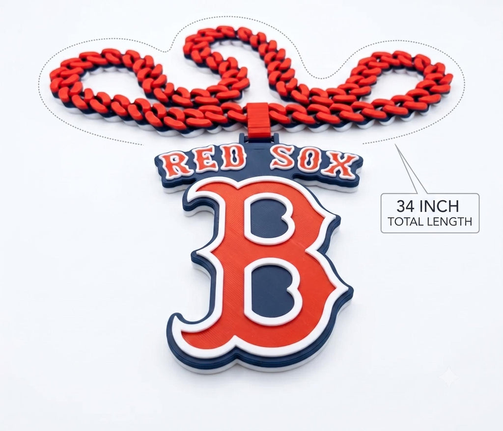 Boston Red Sox 3D Printed Chain Necklace | Big Baseball Pendant Fan Gear | 34" Chunky Statement Chain | MLB Game Day Tailgate Gift