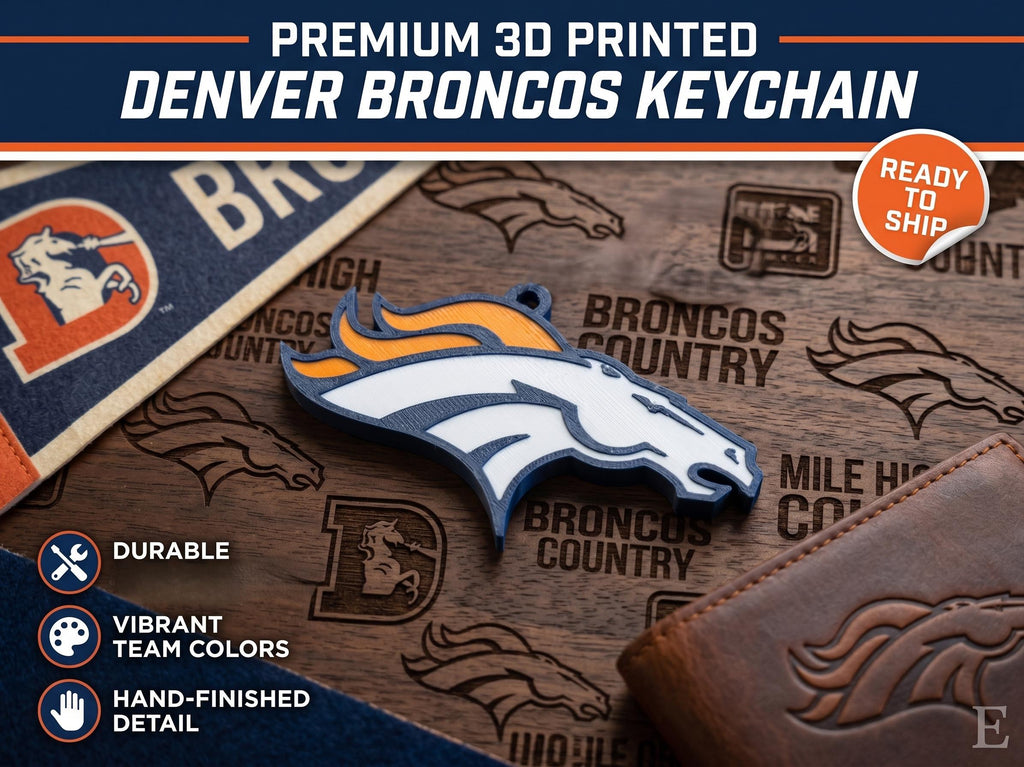 Denver Broncos Keychain Charm | Premium 3D Printed NFL Football Fan Gift | Sturdy PLA Broncos Country Keyring Bag Tag