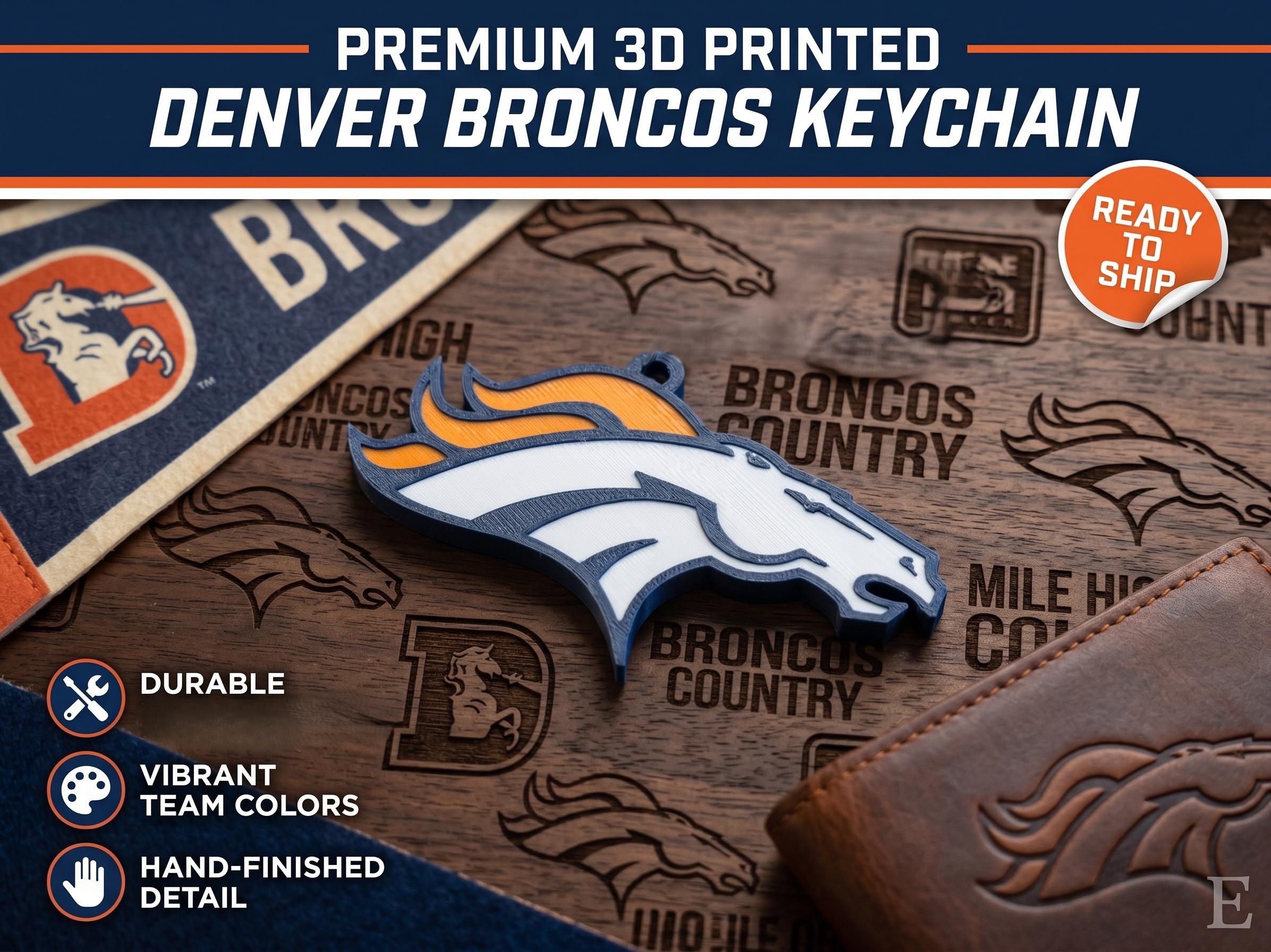 Denver Broncos Keychain Charm | Premium 3D Printed NFL Football Fan Gift | Sturdy PLA Broncos Country Keyring Bag Tag