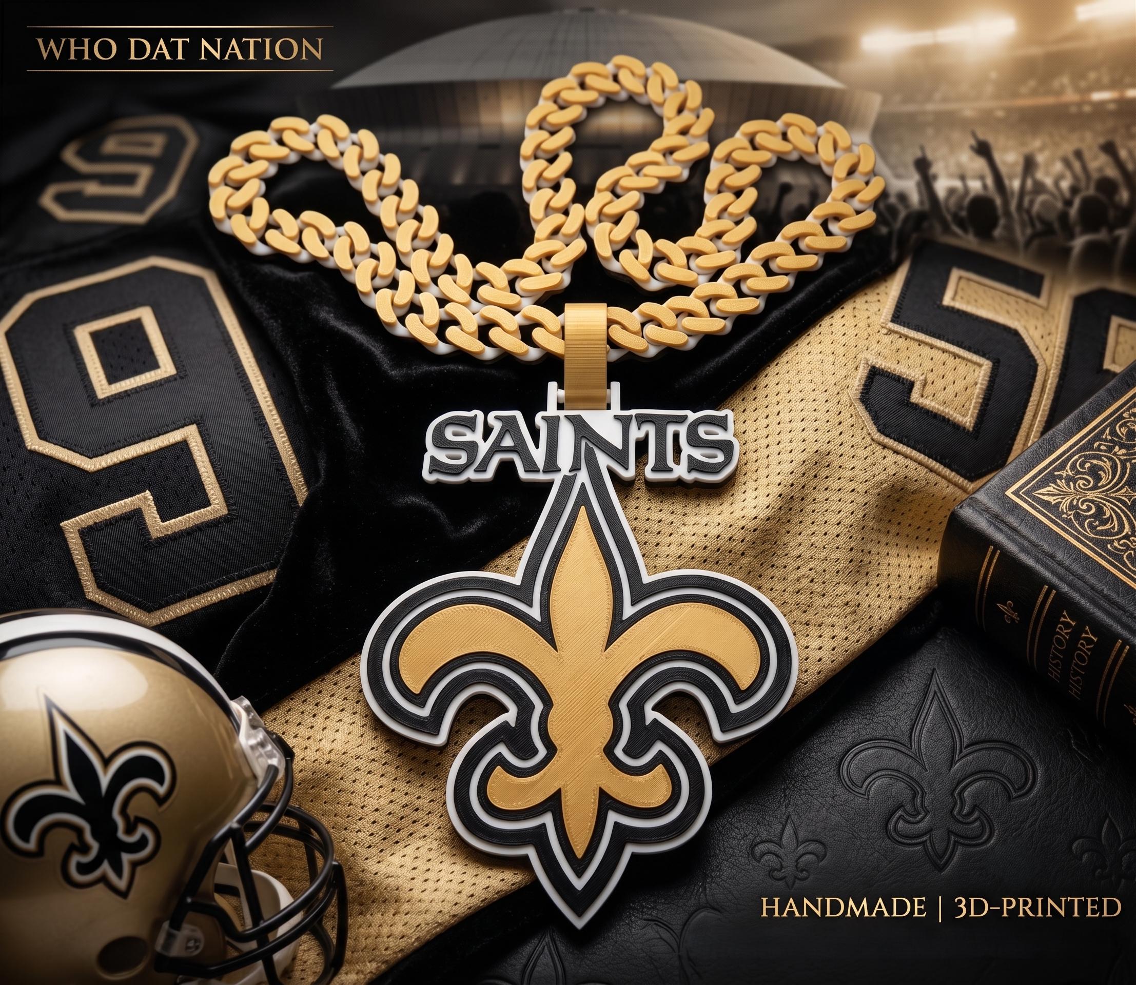 New Orleans Saints Necklace | 34" Gold Color  NFL Football Chain | Who Dat Nation Gift