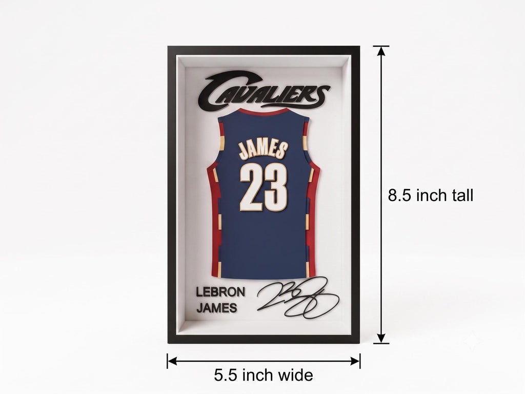 LeBron James Cleveland Cavaliers 3D Printed Jersey Shadow Box | NBA Basketball Fan Art | Dorm Room Decor, Desk Display & Back to School Gift