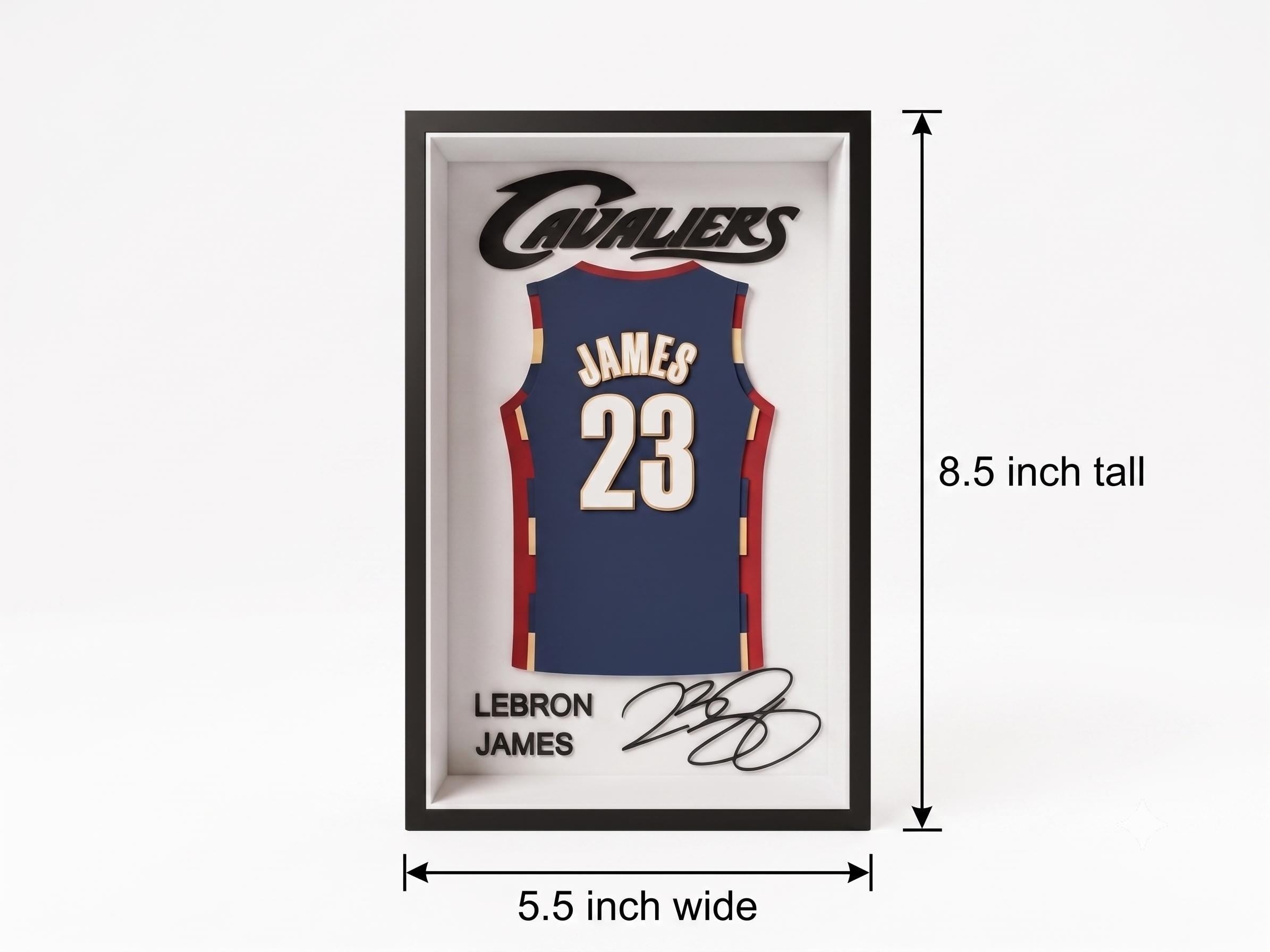 LeBron James Cleveland Cavaliers 3D Printed Jersey Shadow Box | NBA Basketball Fan Art | Dorm Room Decor, Desk Display & Back to School Gift