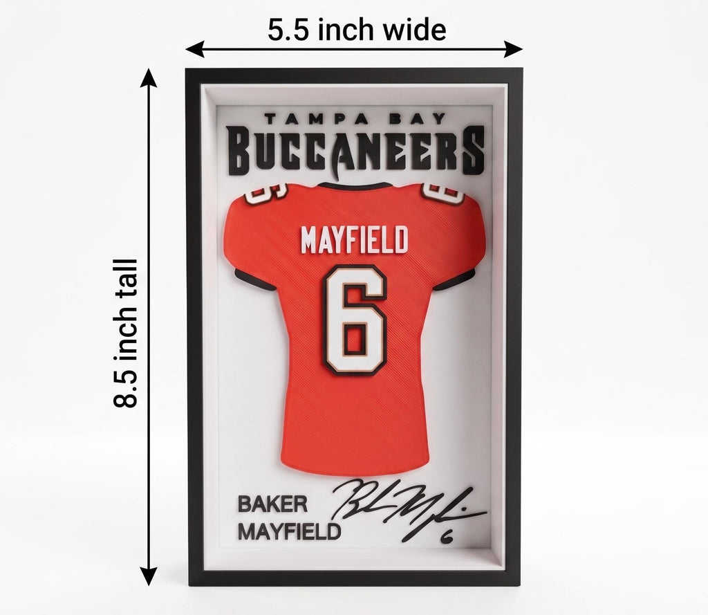 Baker Mayfield Tampa Bay Buccaneers 3D Printed Jersey Shadow Box | NFL Desk & Wall Decor | Back to School Dorm Room Decor | Football Gift