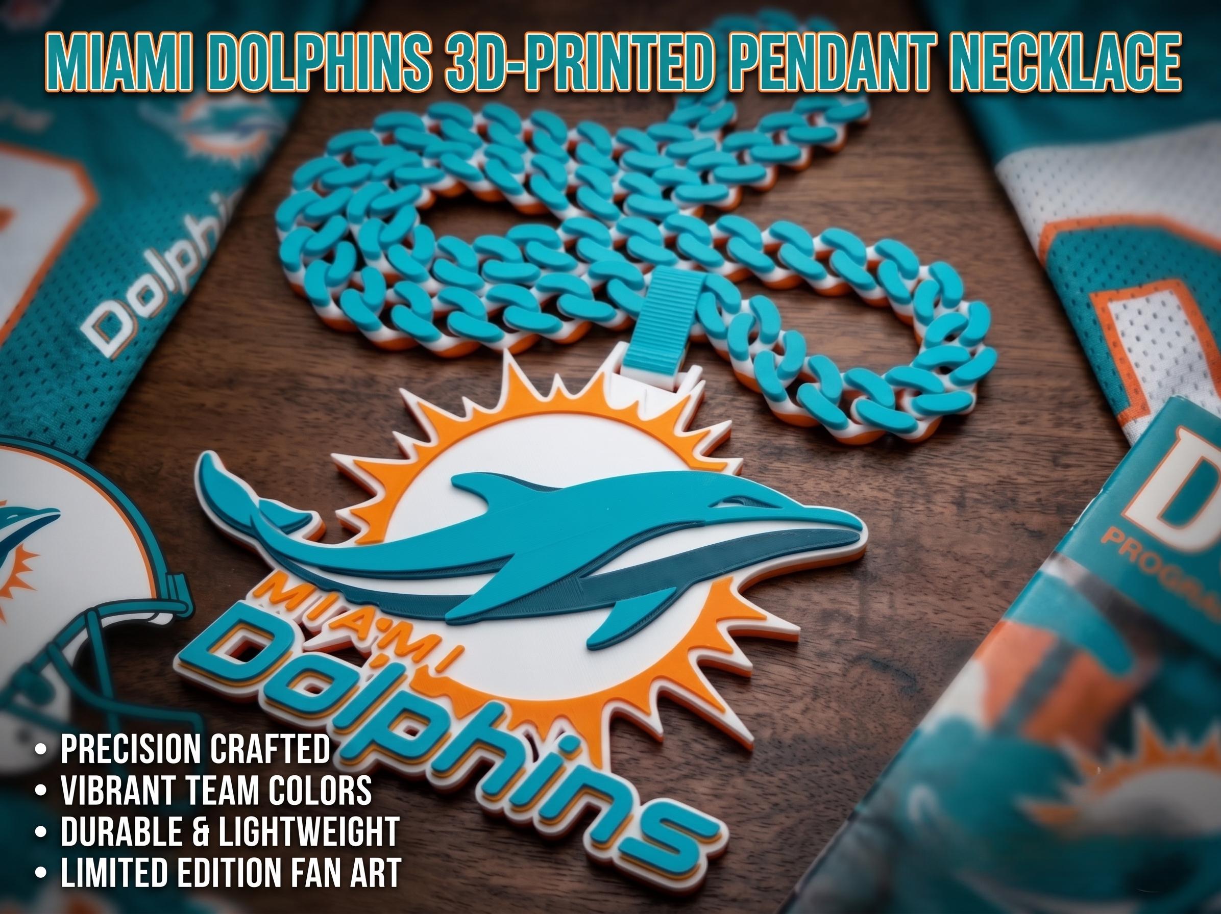 Miami Dolphins Pendant Necklace | 34" Chunky Chain NFL Tailgate