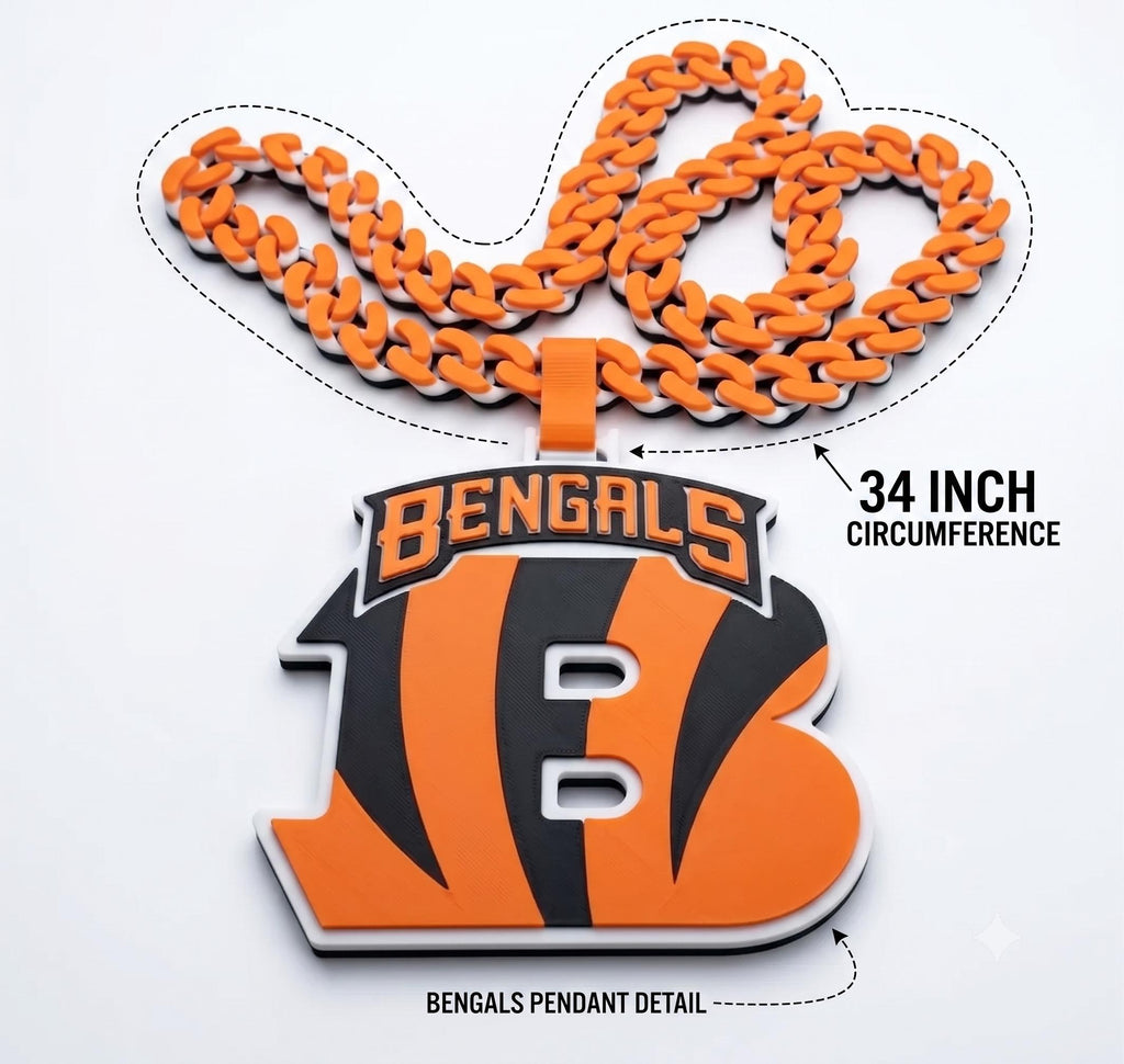 Cincinnati Bengals Football Chain Necklace | 34" Chunky Chain NFL Tailgate