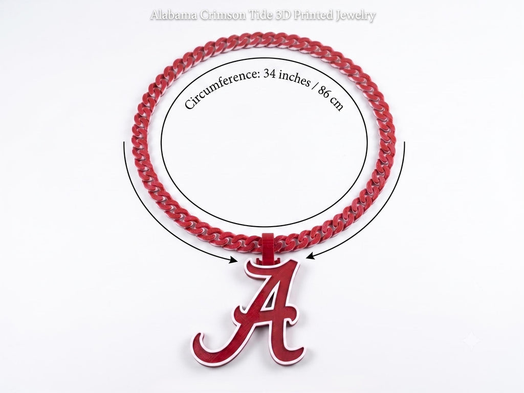 Alabama Crimson Tide Necklace | College Football Big A Logo Pendant with 34" Chain