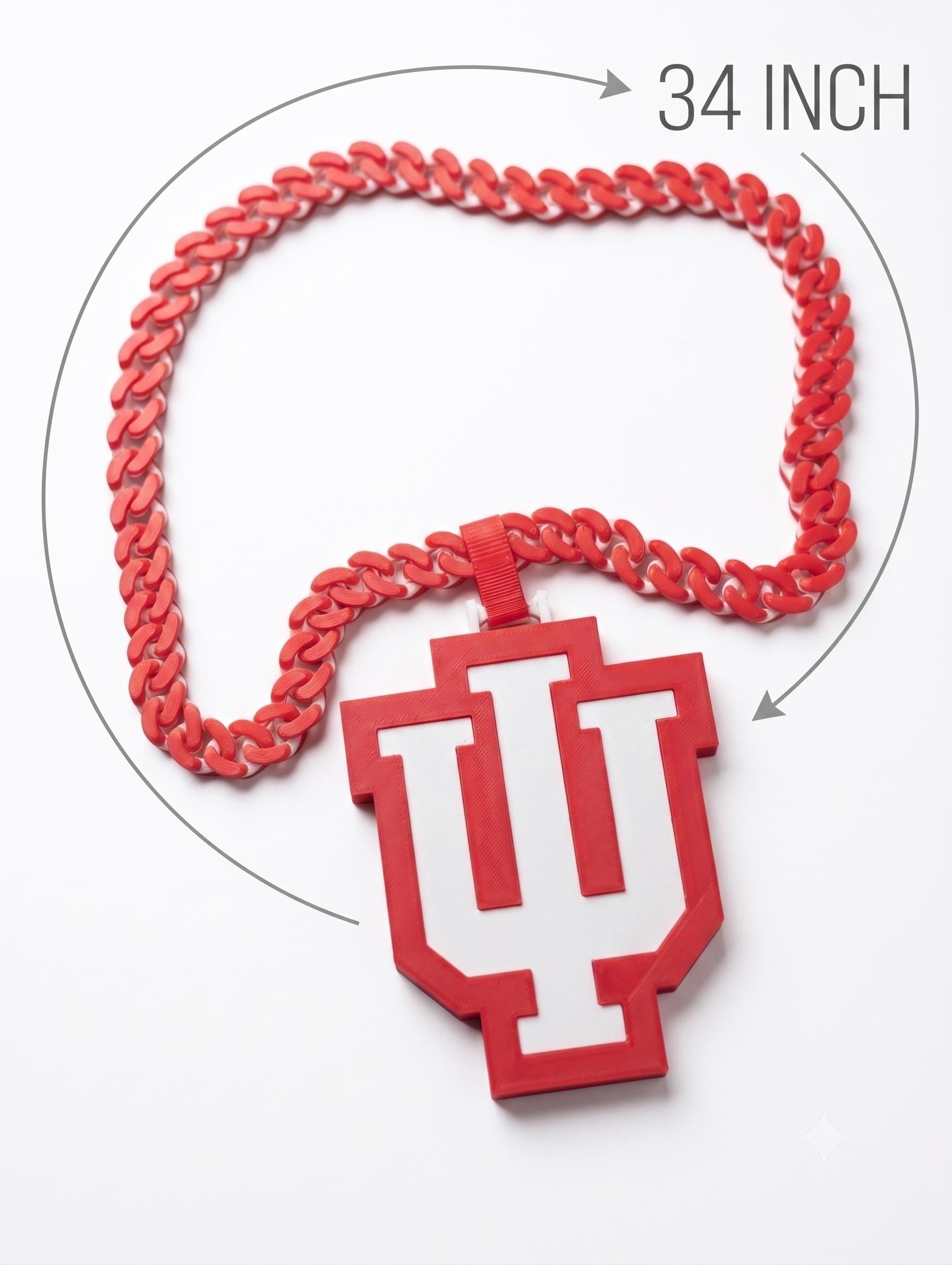 Indiana College Football Fan Chain | College Football Logo Pendant with 34" Red & White Link Necklace