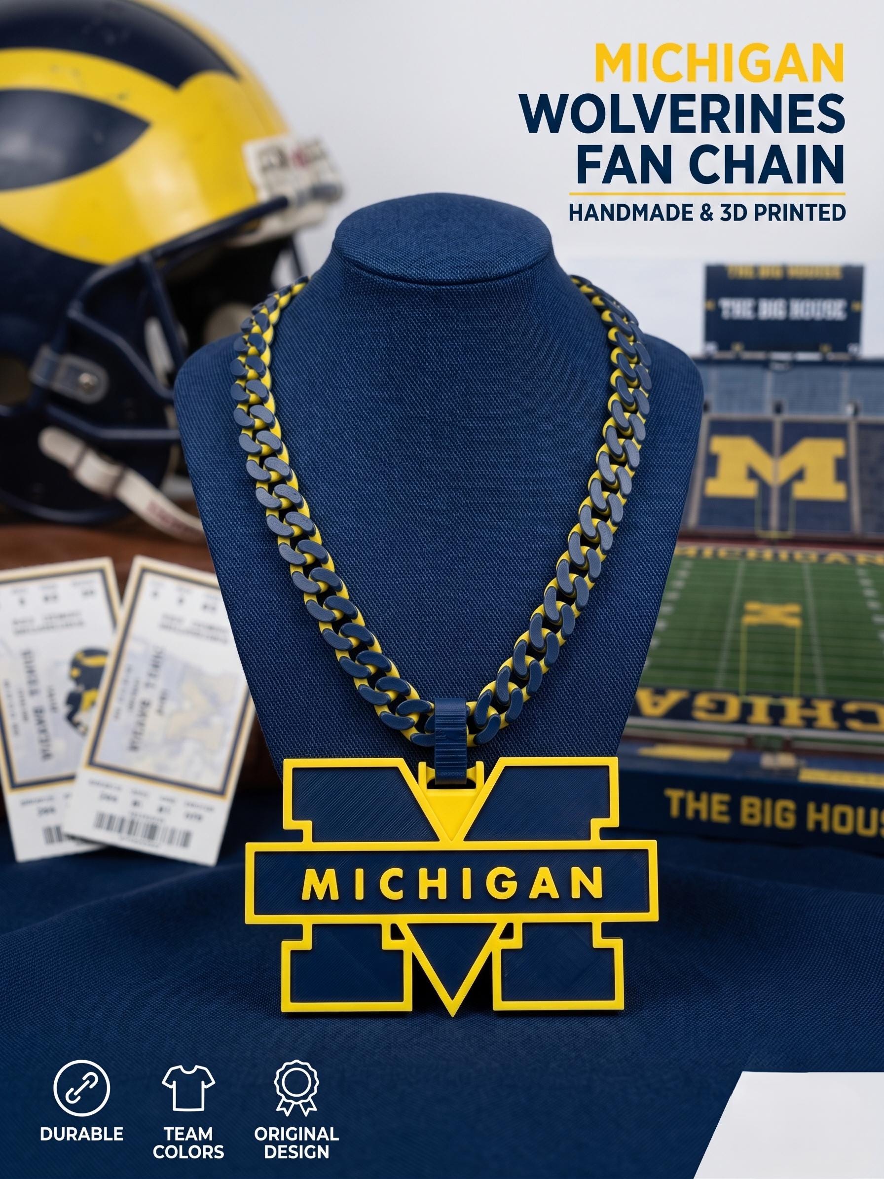 Michigan Fan Chain | College Football Wolverines Football Necklace