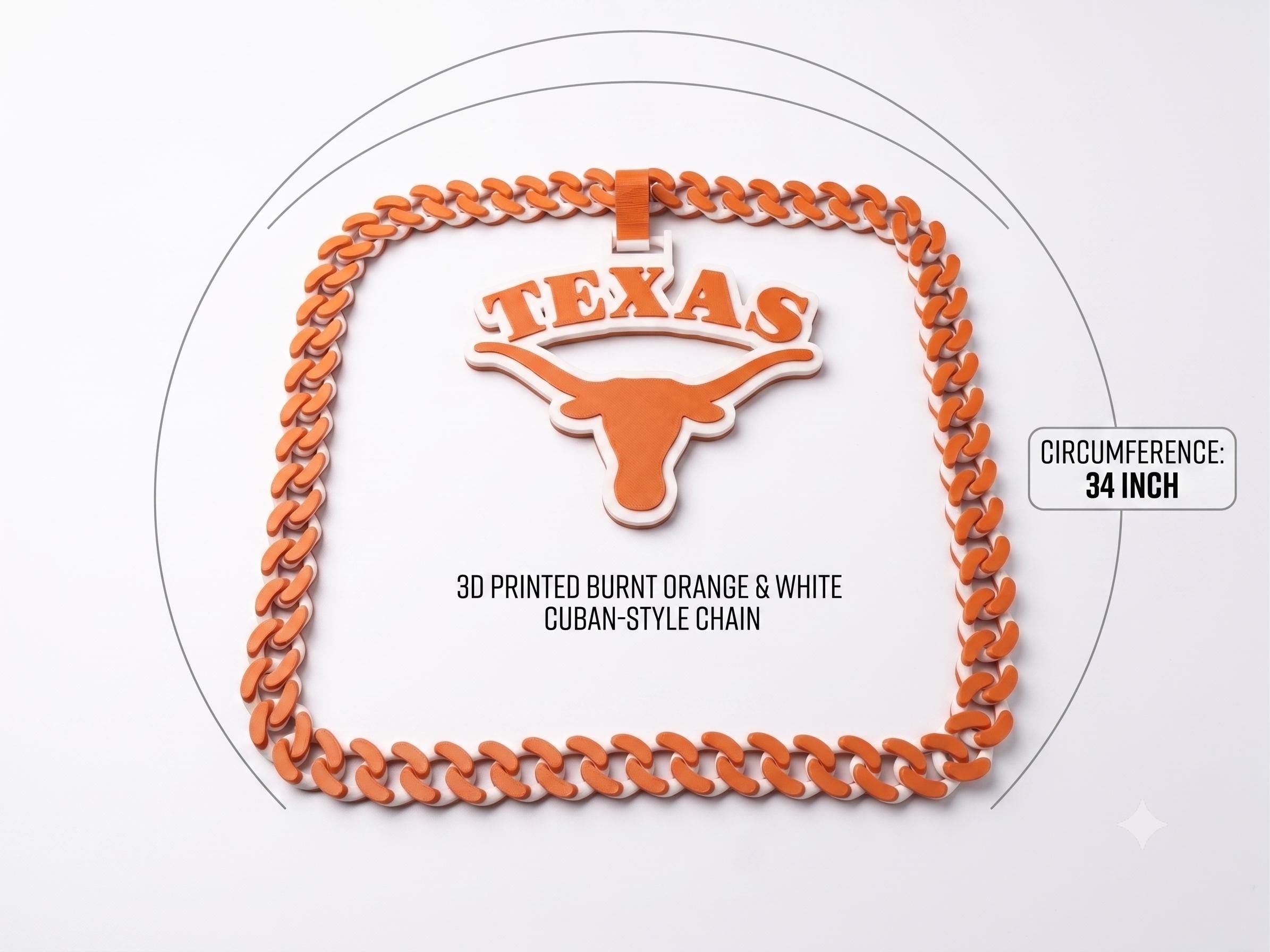 Texas Longhorns Necklace | College Football 34" Chunky Burnt Orange & White Chain