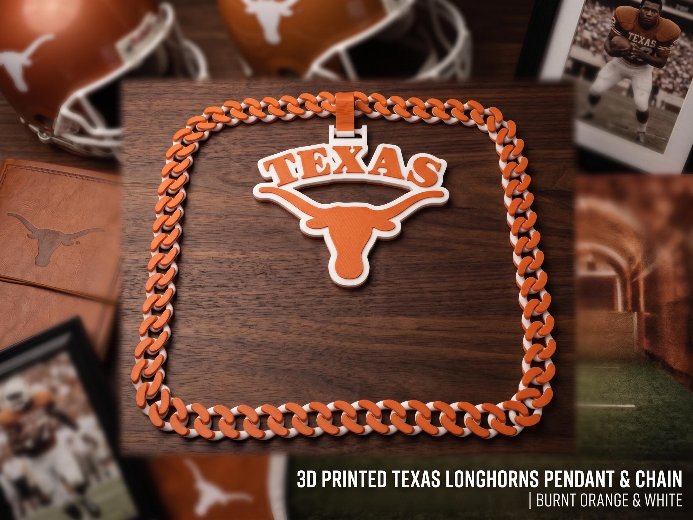 Texas Longhorns Necklace | College Football 34" Chunky Burnt Orange & White Chain